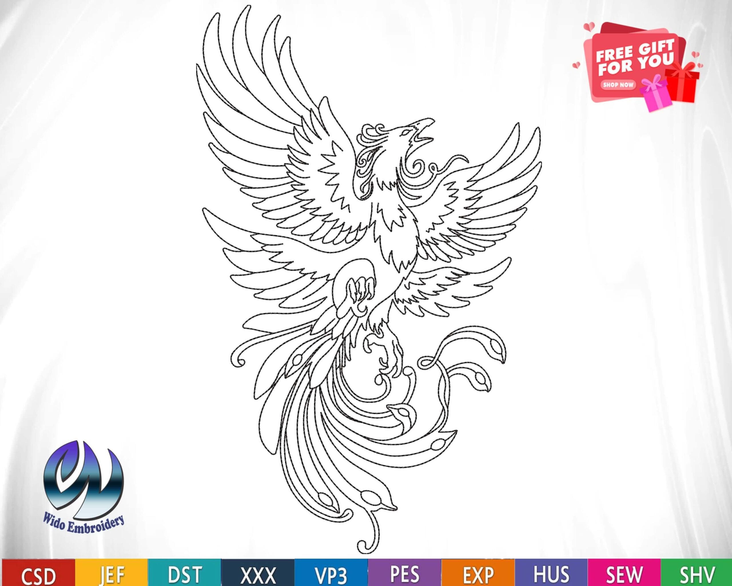 phoenix run embroidery design from widoembroidery.com