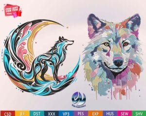 wolf embroidery design from widoembroidery.com