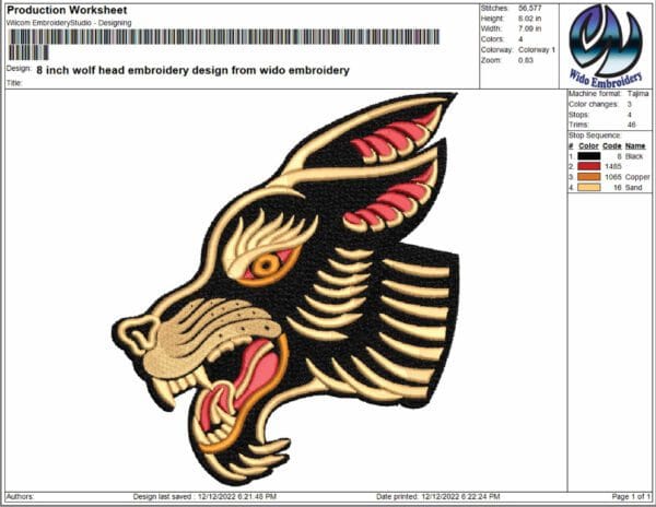wolf head embroidery design from widoembroidery.com (
