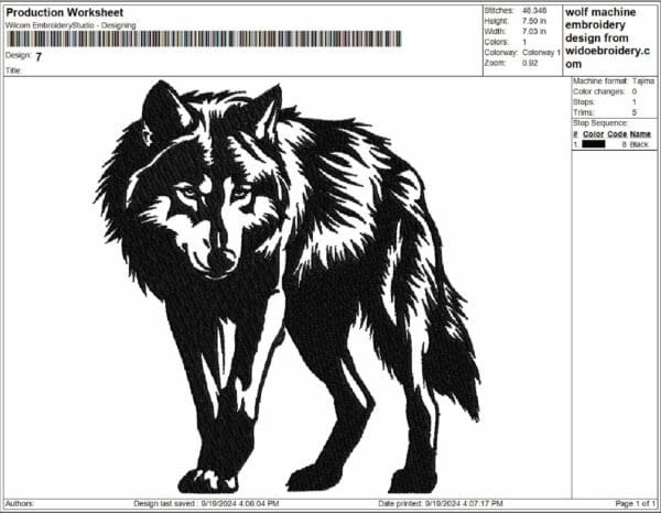 wolf machine embroidery design from widoembroidery.com