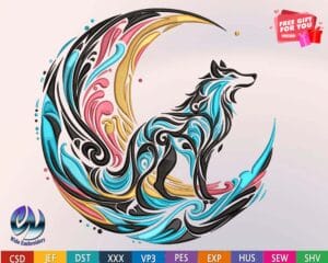 wolf moon embroidery design from widoembroidery.com