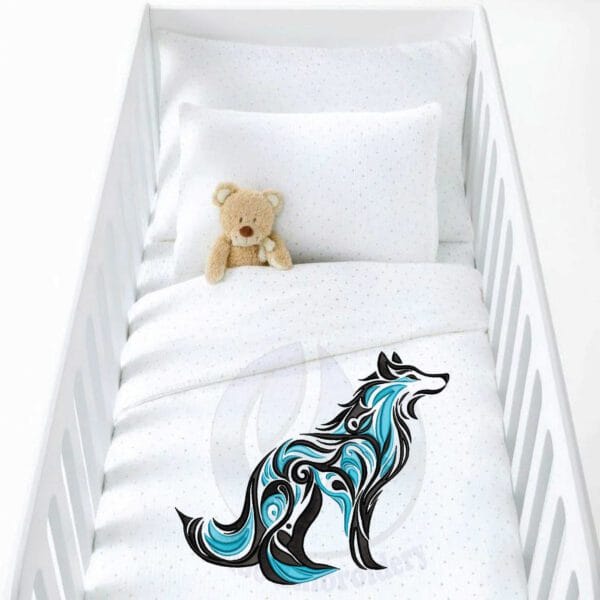 wolf swirly embroidery design from widoembroidery.com