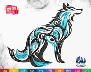 wolf swirly embroidery design from widoembroidery.com