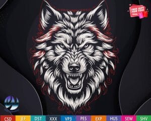 wolf white border embroidery design from widoembroidery.com