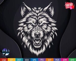 wolf white face embroidery design from widoembroidery.com