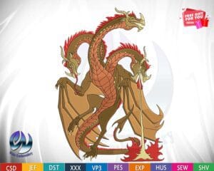 3 headed dragons embroidery design from widoembroidery.com