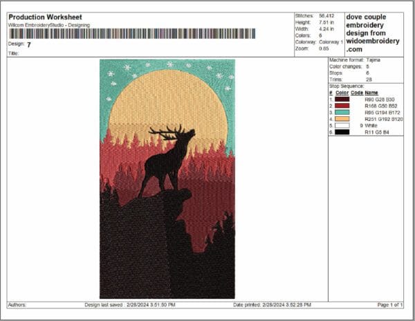 Buck deer sun embroidery design from widoembroidery.com