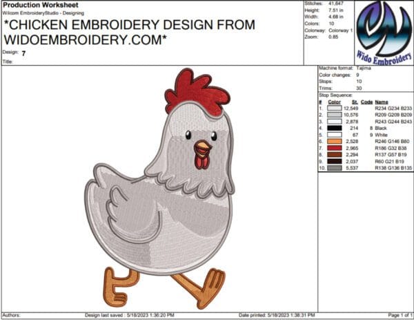 Chicken embroidery design from widoembroidery.com