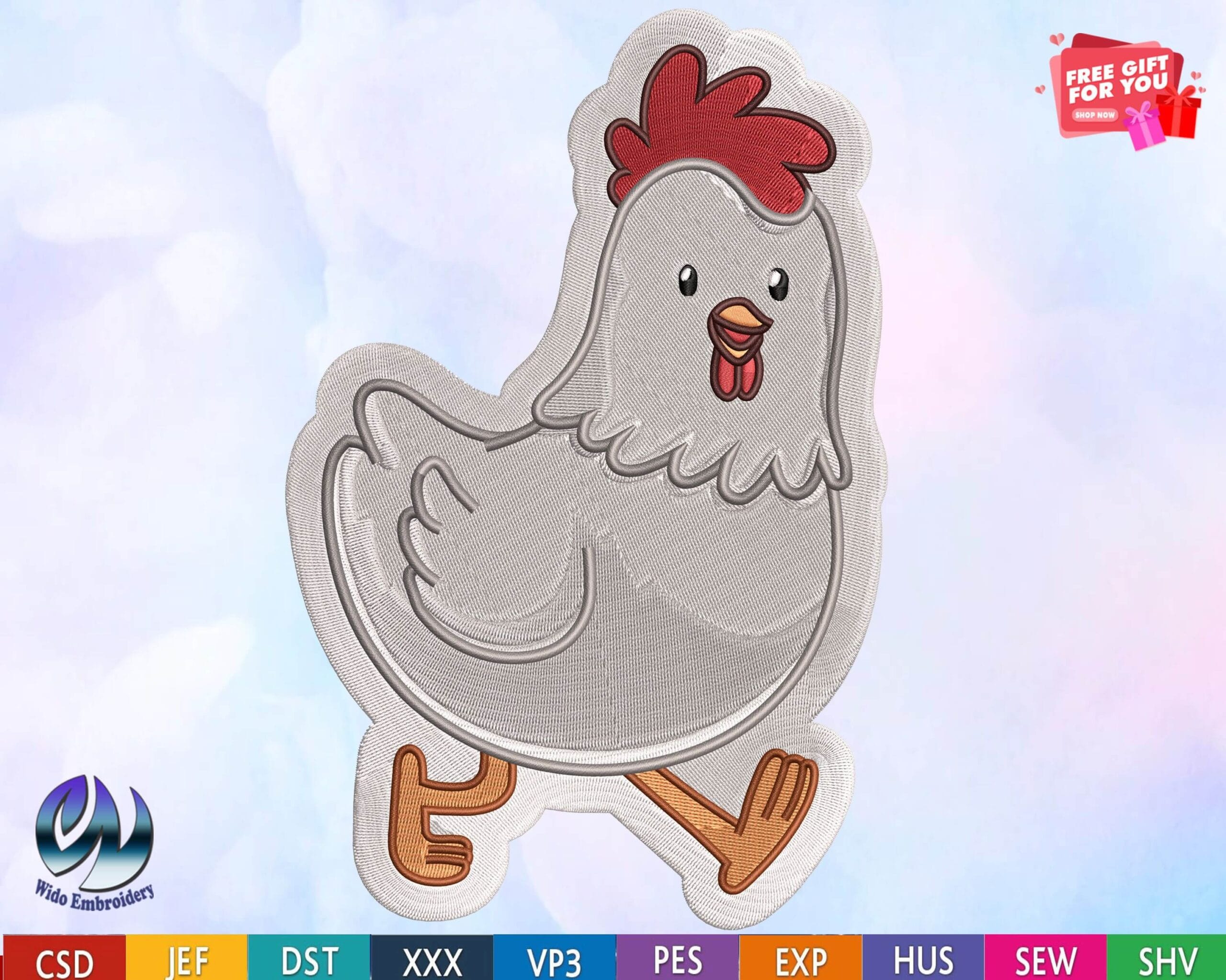 Chicken patch embroidery design from widoembroidery.com