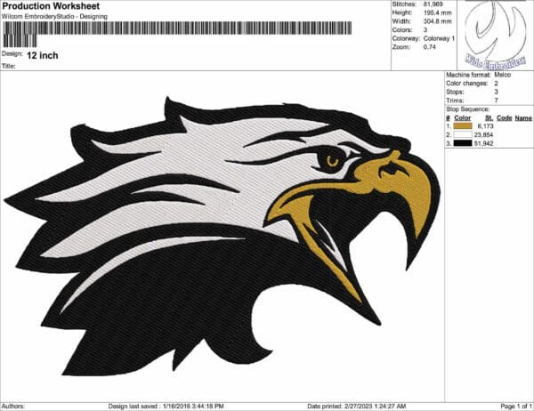 Eagle machine embroidery design from widoembroidery.com