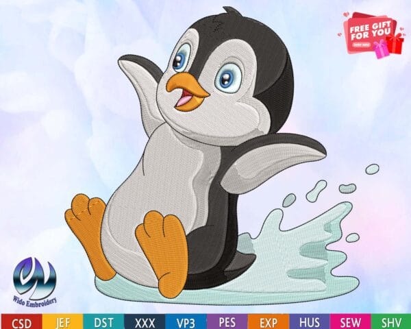 Penguin embroidery design from widoembroidery.com
