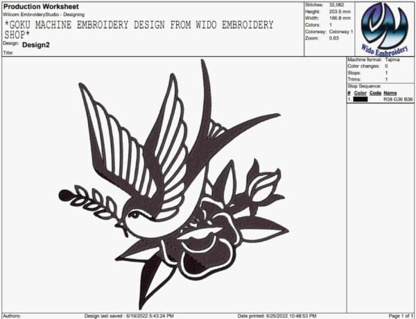 bird embroidery design from widoembroidery.com