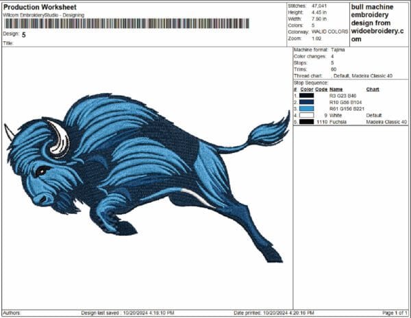 bull embroidery design from widoembroidery.com