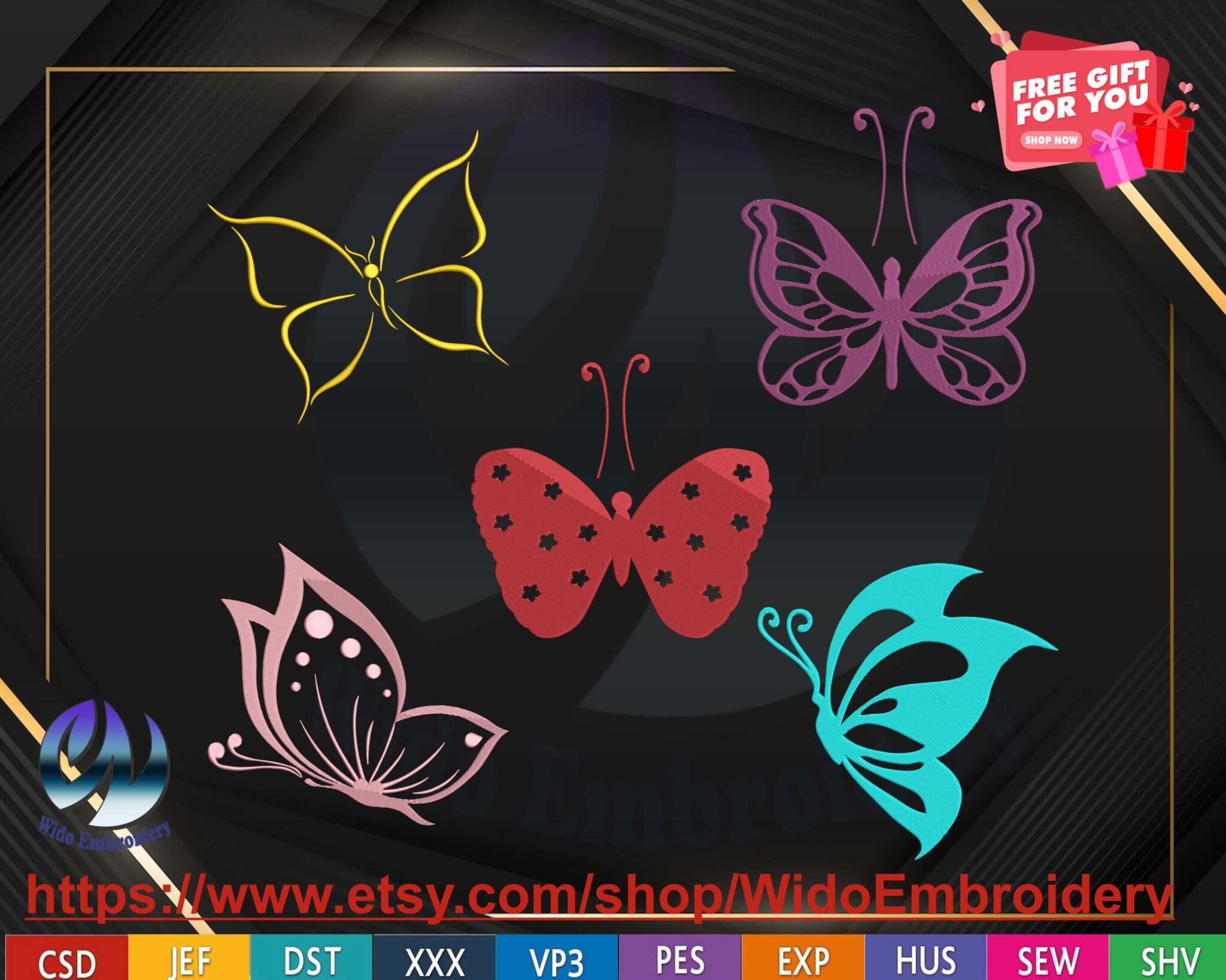 butterfly EMBROIDERY design from widoembroidery.com