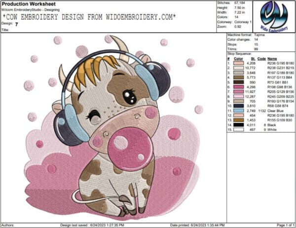 cow embroidery design from widoembroidery.com
