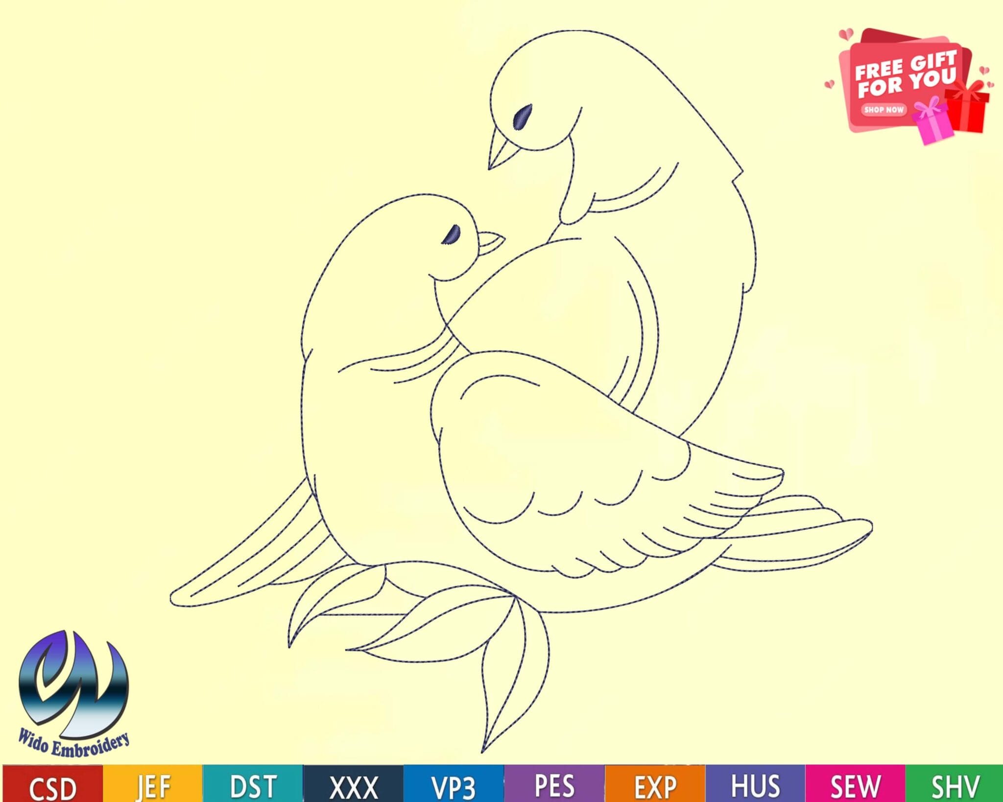 dove couple embroidery design from widoembroidery.com