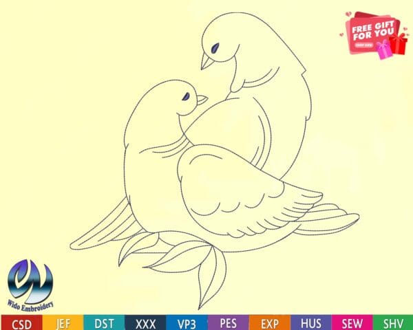 dove couple embroidery design from widoembroidery.com