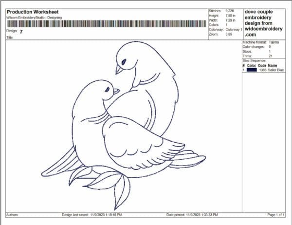 dove couple embroidery design from widoembroidery.com