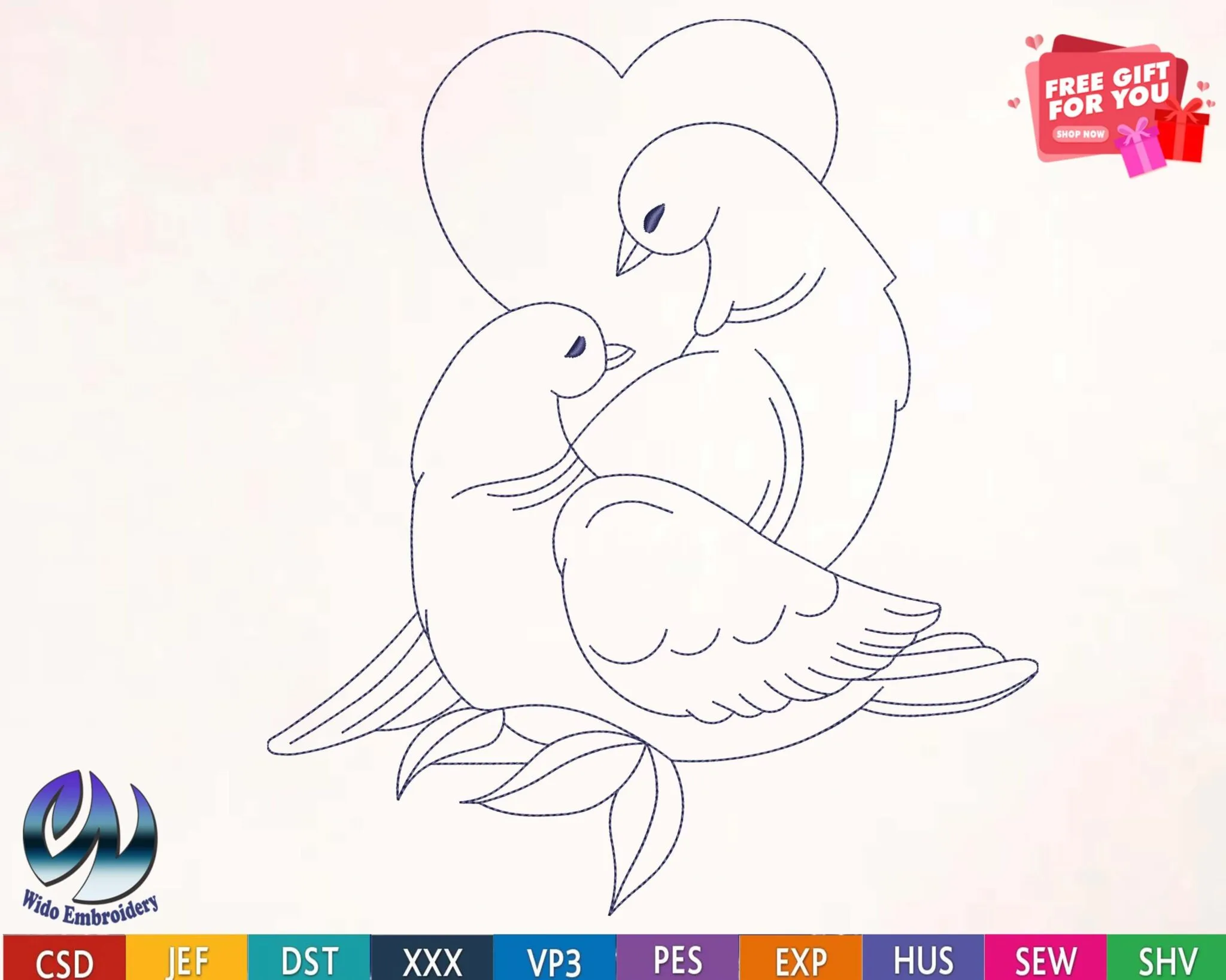 dove couple heart embroidery design from widoembroidery.com
