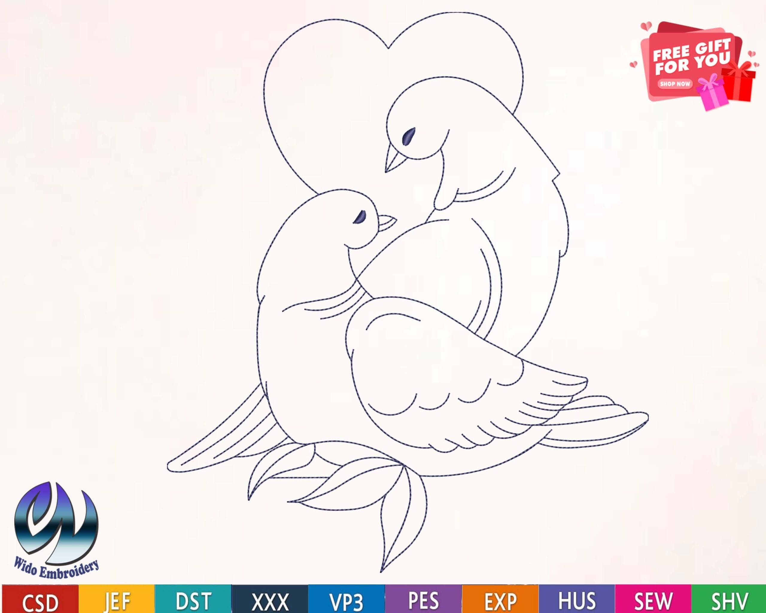 dove couple heart embroidery design from widoembroidery.com