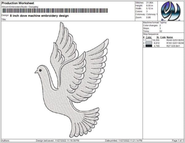 dove embroidery design from www.widoembroidery.com