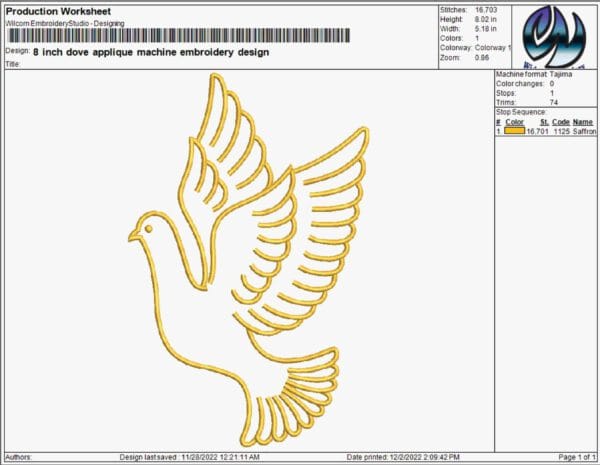 dove machine embroidery design applique from wido embroidery