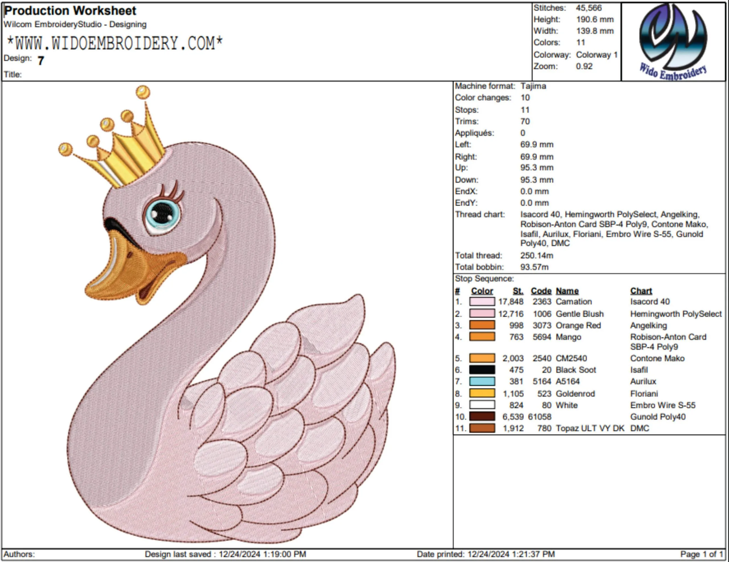 duck embroidery design from widoembroidery.com