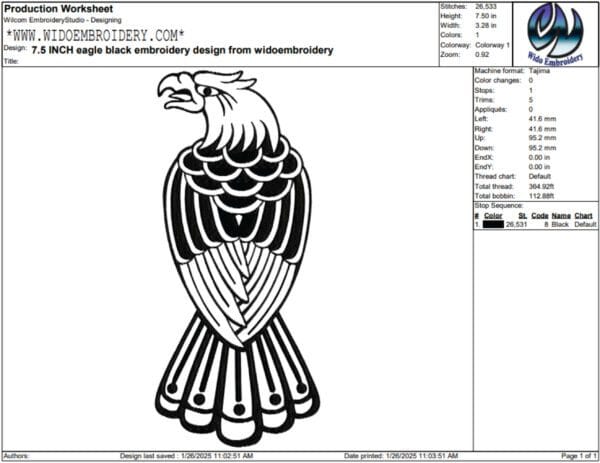 eagle black embroidery design from widoembroidery.com