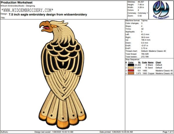 eagle embroidery design from widoembroidery.com
