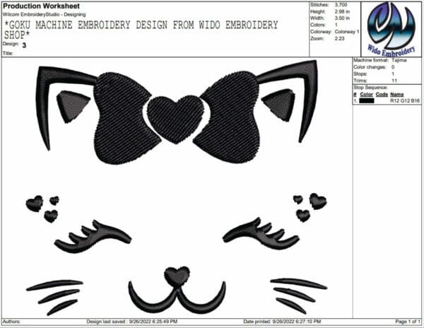 face cat embroidery desgin from widoembroidery.com