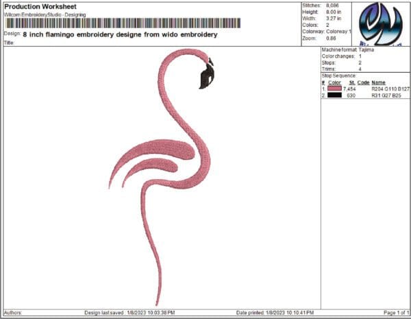 flamingo embroidery design from widoembroidery.com