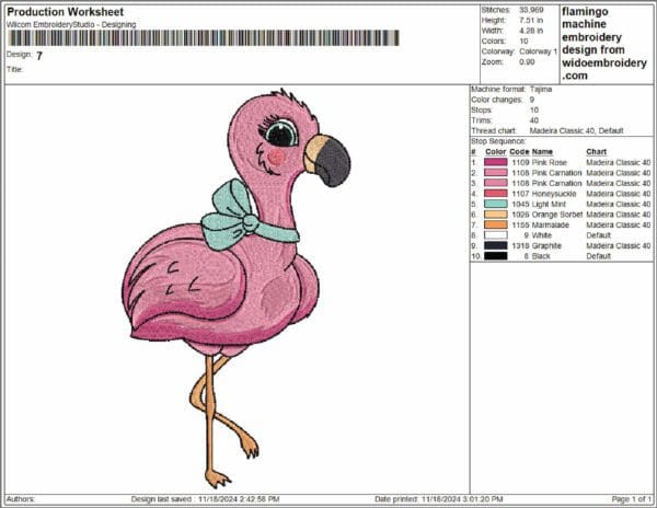 flamingo machine embroidery design from widoembroidery.com