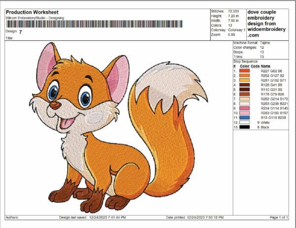 fox 2 embroidery design from widoembroidery.com