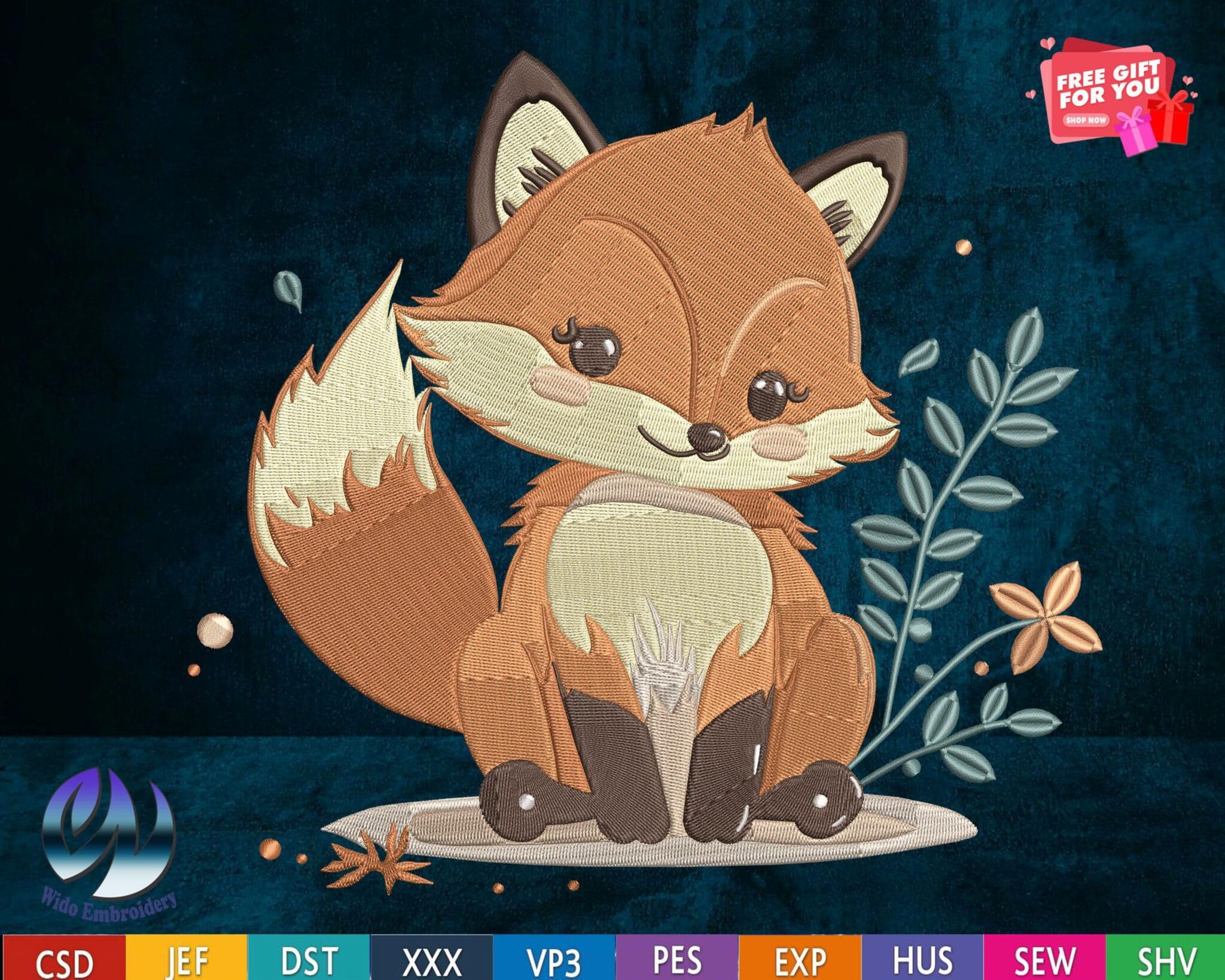 fox embroidery design from widoembroidery.com