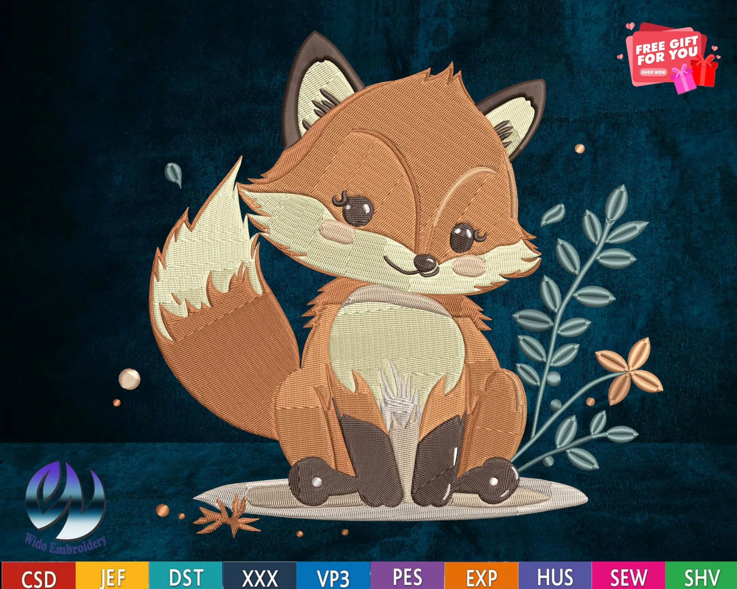 fox embroidery design from widoembroidery.com