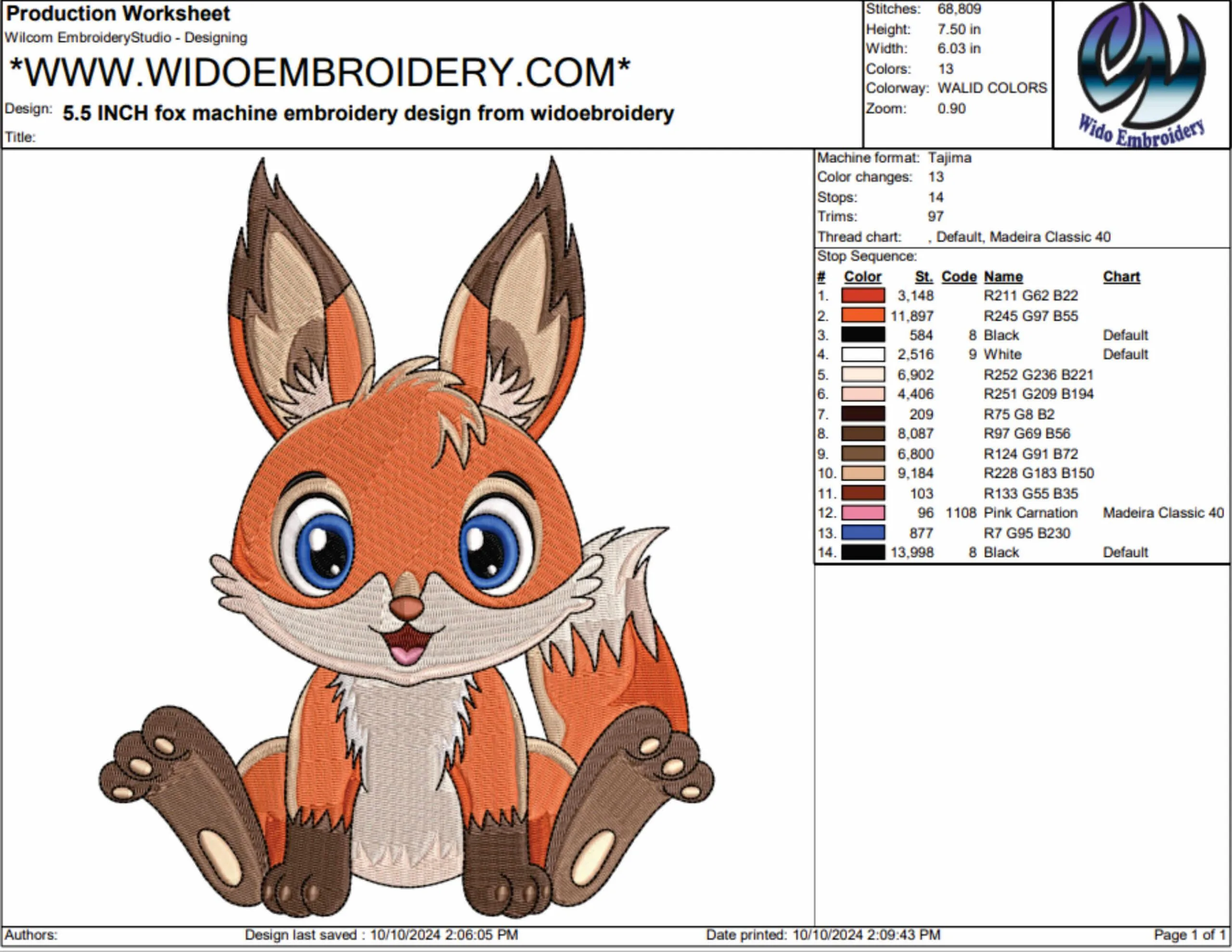 fox machine embroidery design from widoebroidery.com