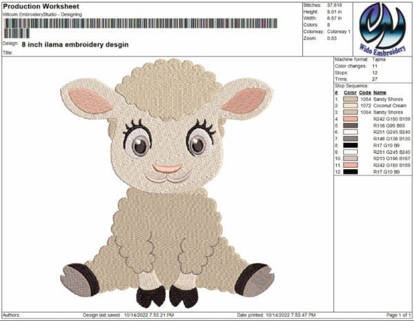 llama embroidery desgin from widoembroidery.com