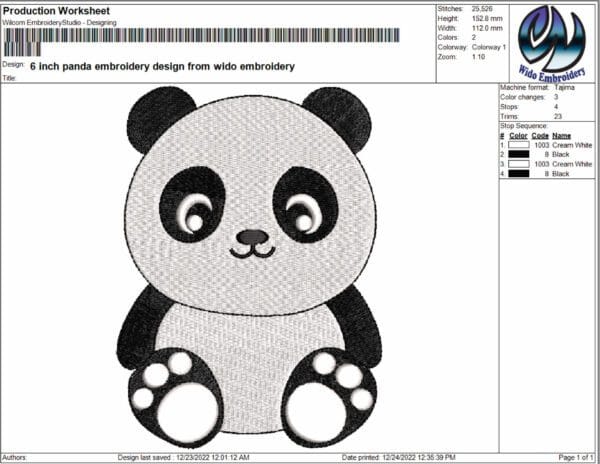 panda embroidery design from widoembroidery.com
