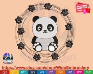 panda paw frame embroidery design from widoembroidery.com