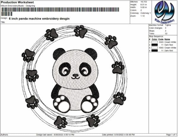 panda paw frame embroidery design from widoembroidery.com