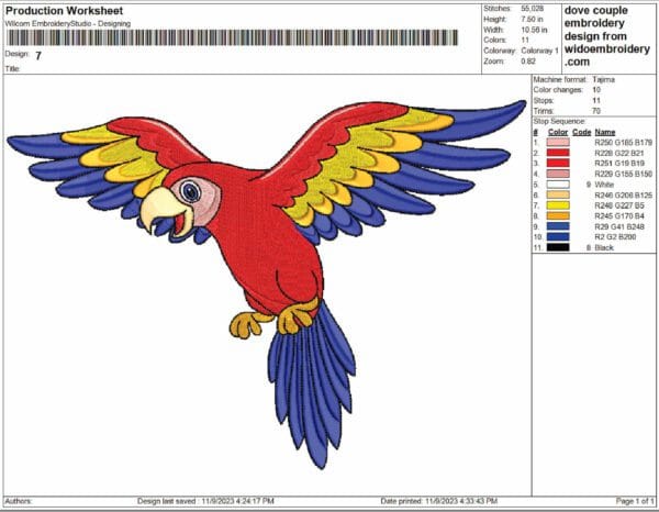 parrot EMBROIDERY design from widoembroidery.com
