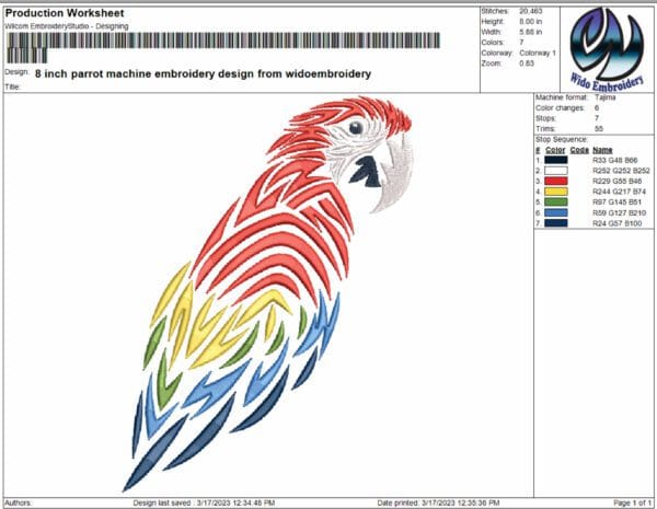 parrot EMBROIDERY design from widoembroidery.com
