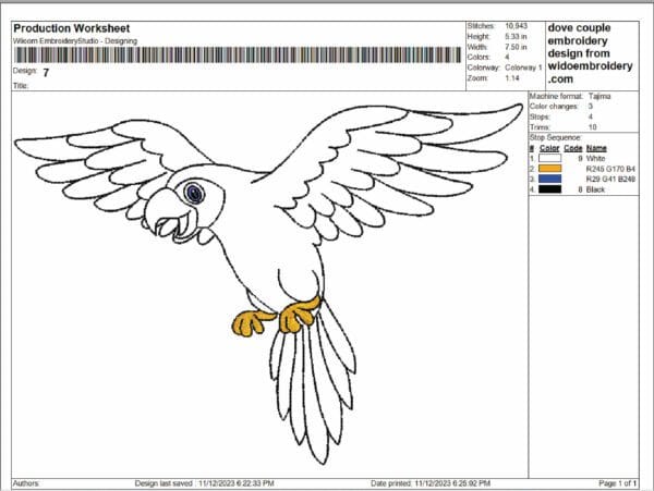 parrot run EMBROIDERY design from widoembroidery.com