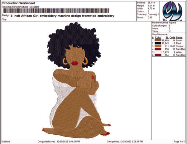 African Girl embroidery machine design from widoembroidery.com