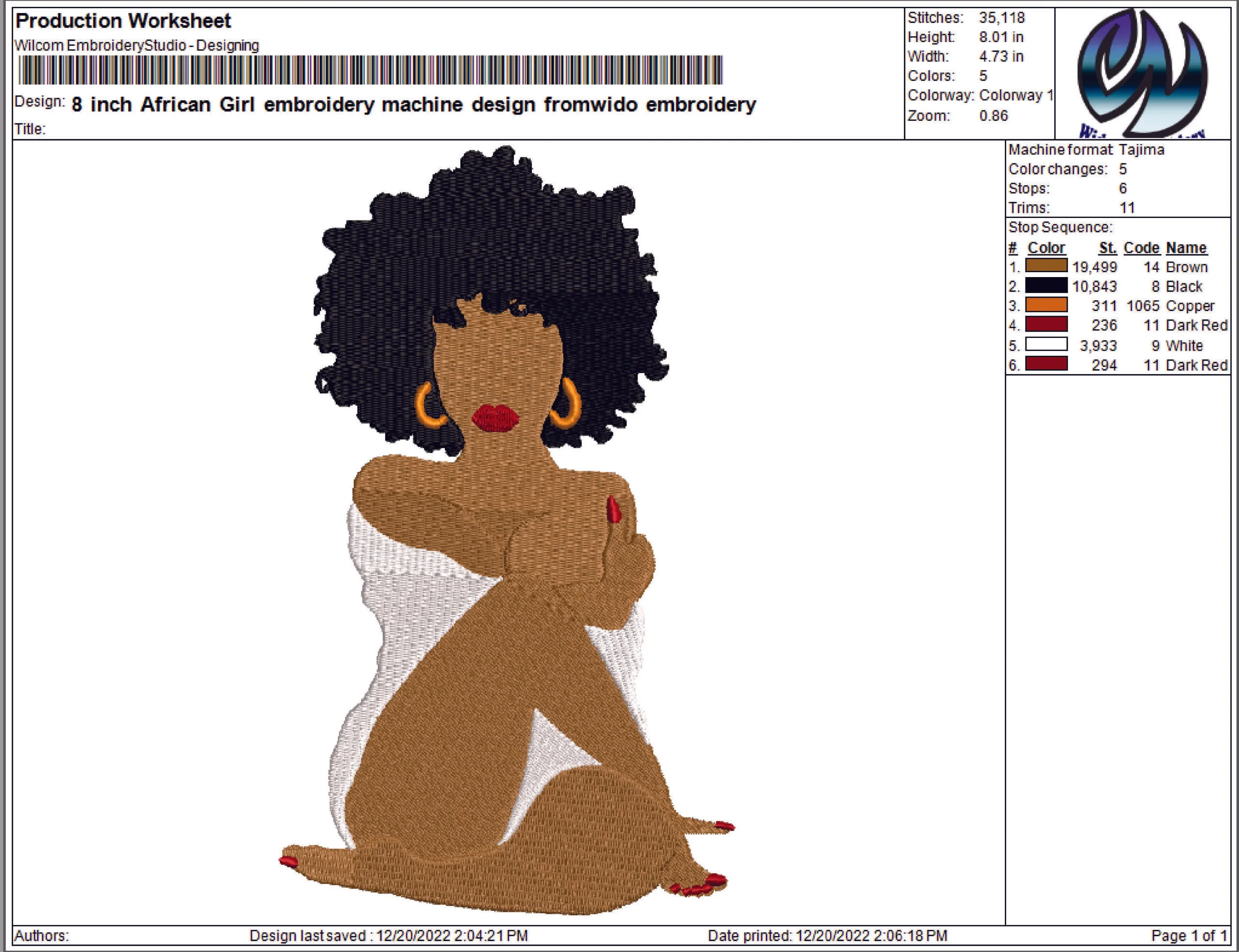African Girl embroidery machine design from widoembroidery.com