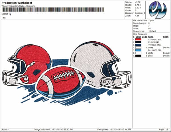 Football machine embroidery design from widoembroidery.com