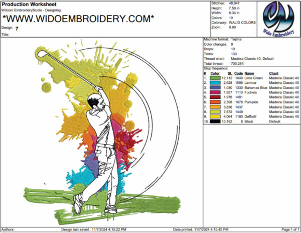 Golf player embroidery design from widoembroidery.com