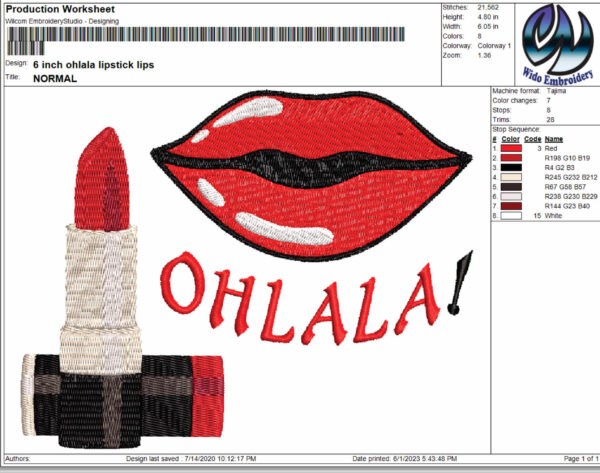 Ohlala Lipstick lips From WidoEmbroidery.com