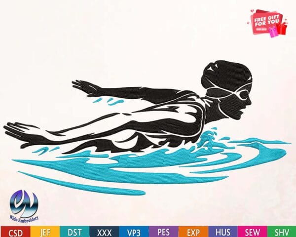 Swimming embroidery design from widoembroidery.com