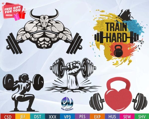 gym dumbbell embroidery design from widoembroidery.com